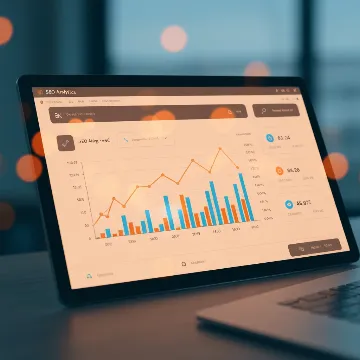 SEO analysis dashboard showing growth graphs